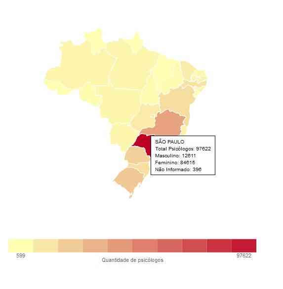 Distribuição de psicólogos pelo Brasil 2018