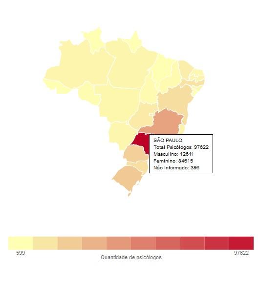Distribuição de psicólogos pelo Brasil 2018